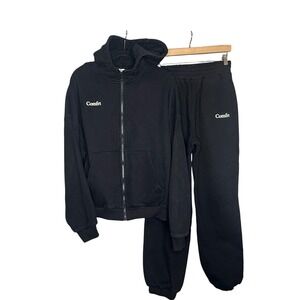 Comfrt Black Full Zip Fleece Hoodie Jogger
Sweatpants Matching Set Unisex Small